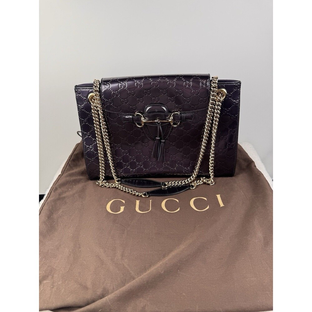 Gucci Emily Chain Flap Shoulder Bag Guccissima Purple Patent Leather Large - Picture 2 of 16